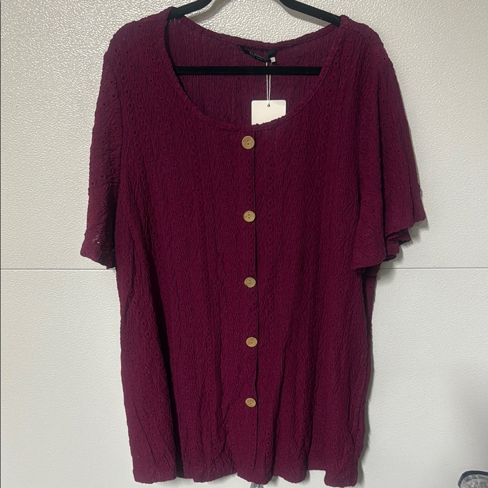 BloomChic Red Relaxed Button Down Shirt